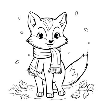 Fox wearing a scarf illustration coloring page - coloring book for kids