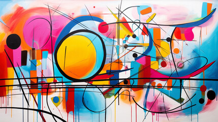 Colorful abstract art with modern expressionist style, representing emotions through vibrant patterns and shapes
