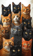 Fototapeta premium Studio shot of group of mixed race cats looking at camera