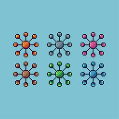 Pixel art sets icon of circle virus variation color. circle virus icon on pixelated style. 8bits perfect for game asset or design asset element for your game design. Simple pixel art icon asset.