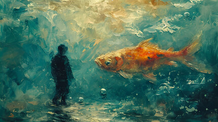 Fishing sport. Fisherman and fish trout with sunlight, generative ai
