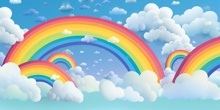 Fantasy sky rainbow. Fairy skies rainbows colors, magic landscape and dream sky background, 