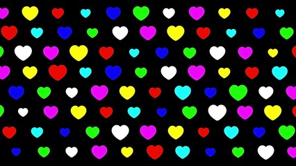 Beautiful illustration of colorful hearts pattern on plain black background