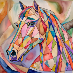 Polygonal colored horse head, abstraction, background