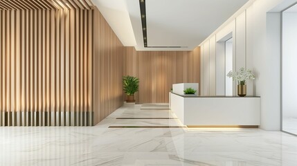 Spacious Elegance, Modern Reception Counter in a Luxury Contemporary Lobby