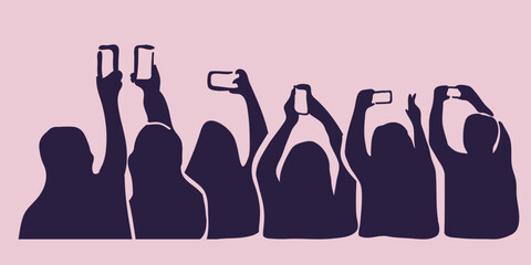Vector silhouette of people taking picture using mobile phone