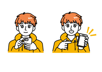 シンプルなタッチのスマホを操作する男性