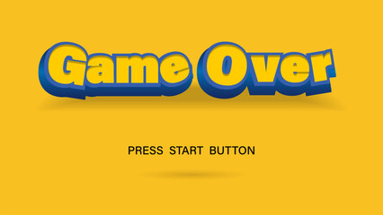 Game over press start button on yellow background.pixel art .8 bit game.retro game. for game assets in vector illustration from vintage arcade comp