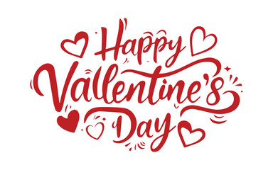 Happy Valentines day red color Handwritten lettering with hearts vector