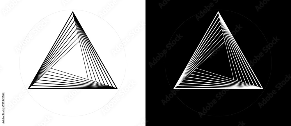 Aufkleber geometric triangle shape with swirl lines as modern design element, logo or icon. black shape on a w