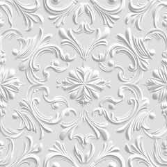 White on white seamless floral pattern - obrazy, fototapety, plakaty