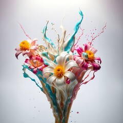 flowers with  paint splashes 