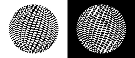 Abstract background with wave lines in circles. A black figure on a white background and the same white figure on the black side.