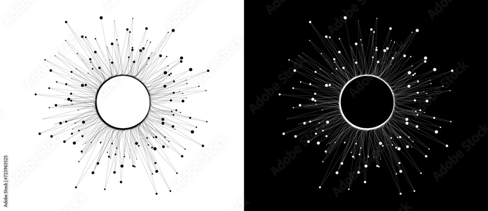 Fototapete abstract background with lines and dots in circle. art design big data concept. black lines on a whi