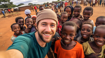 Unidentified Togolese children take a selfie at the local market. Local charity.