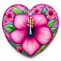 Hibiscus floral heart shaped inspired by Mexican folk art, AI Generated