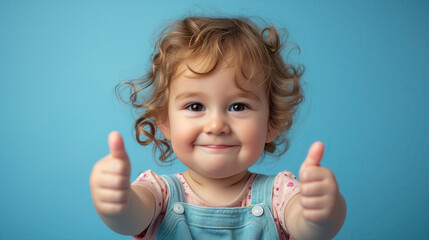 Happy preschool child giving thumbs up