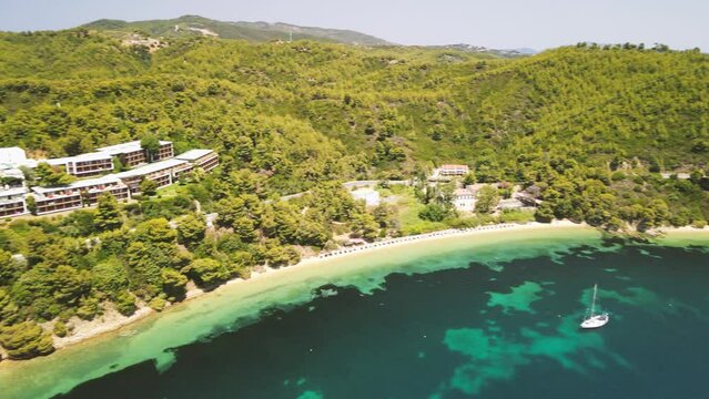 Koukounaries Beach in Skiathos, aerial view