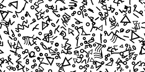 Line Pop Hipster Pattern. Paper Geometric Style. Funky Monochrome Wallpaper Drawn. Fun Graphic Concept. Simple Form Ornament. Baby Abstract Repeat. Line Seamless Figure. Fabric Set Triangle Collection