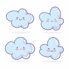 Set of kawaii clouds icons 