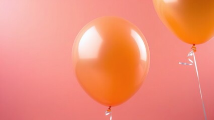 peach fuzz balloons on pink background, concept for valentine's day, birthday, mother's day, weddings