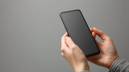 A person holding a black smartphone in their hands