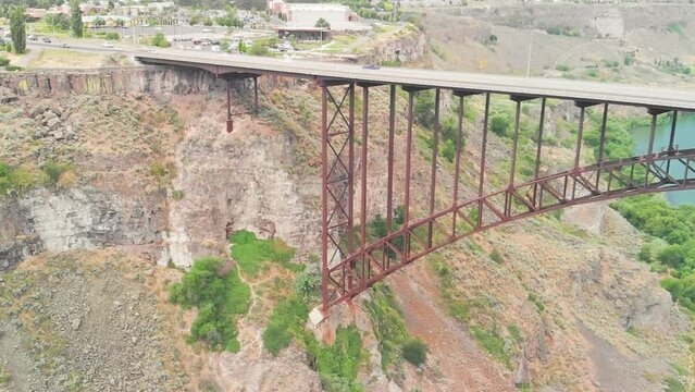 Perrine Memorial Bridge aerial view in Jerome, Idaho