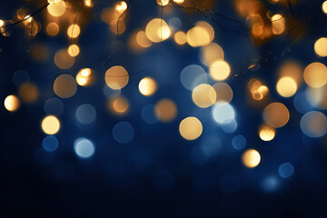 Obraz premium holiday illumination and decoration concept - christmas garland bokeh lights over dark blue background