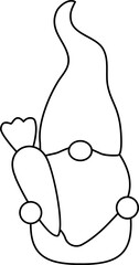 Spring easter gnome holding carrot Outline vector