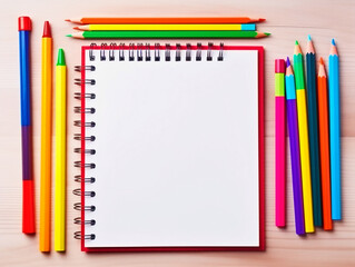 School supplies background top view with copy text space - ai generative