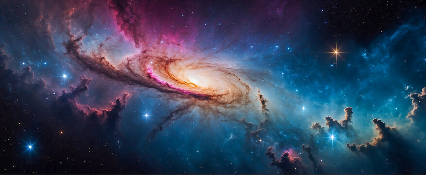 Stunning Cosmic Panorama: Spiral Galaxy and Nebula in Vibrant Colors