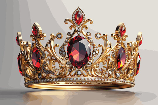 Golden crown with red diamonds Vector