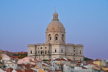 View of the ancient Alfama district of Lisbon, with the Pantheon dominating the skyline, Portugal