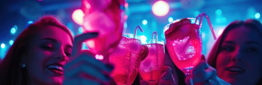 Group of Women Standing Together Holding Wine Glasses at a Party Generative AI