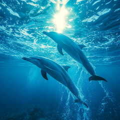 Fototapeta premium A pair of dolphins underwater