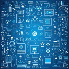 Fototapeta na wymiar azure abstract technology background using tech devices and icons 