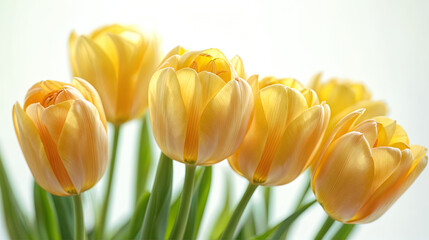 Flores amarillas de tulipan sobre fondo blanco