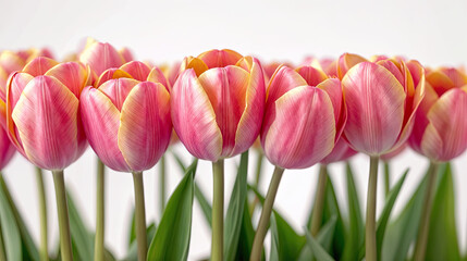 Flores rosas de tulipan sobre fondo blanco