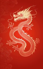 Fototapeta premium Vector Illustration year of the dragon design Chinese New year red background design for Chinese lantern, cloud, pattern. Elegant oriental illustration for cover, banner, website, calendar.