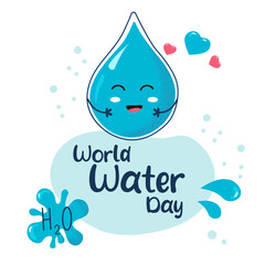 Vector post template world water day illustration. Cute water drop character.