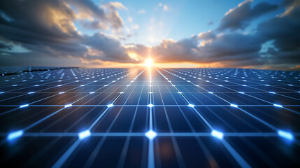 Renewable Energy Harmony: Solar Panels Bathed in the Warm Glow of Sunset