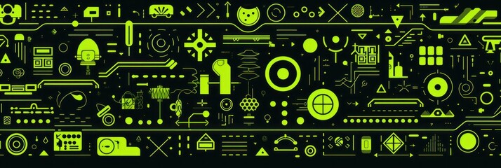 chartreuse abstract technology background using tech devices and icons