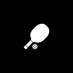 Pickleball paddle with ball icon isolated on dark background