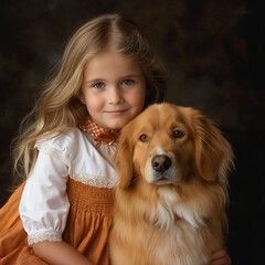 Studio photo young girl with het dog