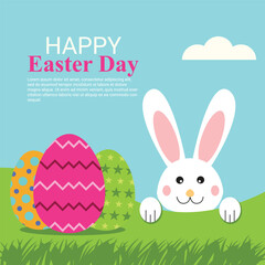 Happy easter day celebration flat design background with easter bunny