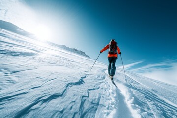 Naklejka na ściany i meble Thrilling Winter Landscape Captured In Striking Symmetrical Photo: Skier In Action