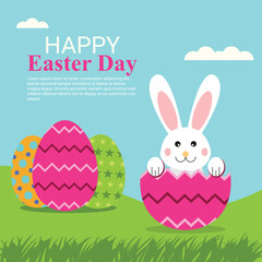 Happy easter day celebration flat design background with easter bunny