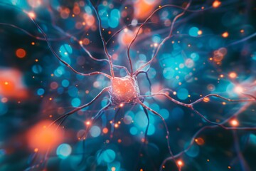 Mesmerizing Neural Networks Infusing Intricate Patterns Into Abstract Background, Featuring Perfectly Symmetrical Neuron Cells - Photo With Centered Focus And Ample Copy Space