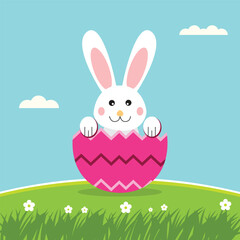 Happy easter day celebration flat design background with easter bunny