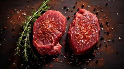 heart shaped beef steaks spices UHD Wallpaper - obrazy, fototapety, plakaty